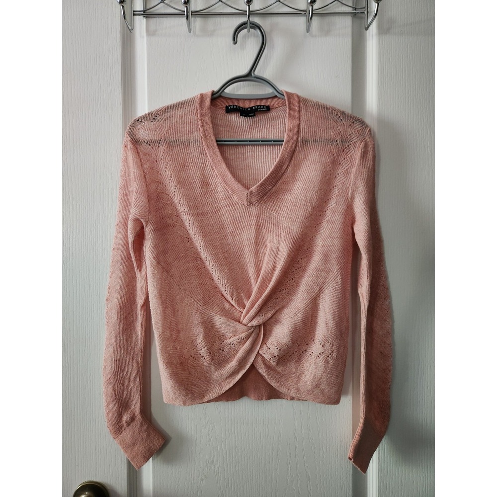 Veronica Beard Kellan Twist Front Sweater PInk Semi Sheer Linen Blend Womens XS - Picture 4 of 10